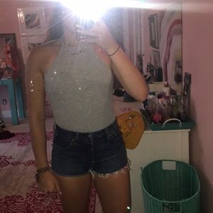 Gray Kendall and Kylie halter top bodysuit